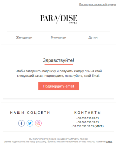 Лист-підтвердження підписки Блог емейл ритейл