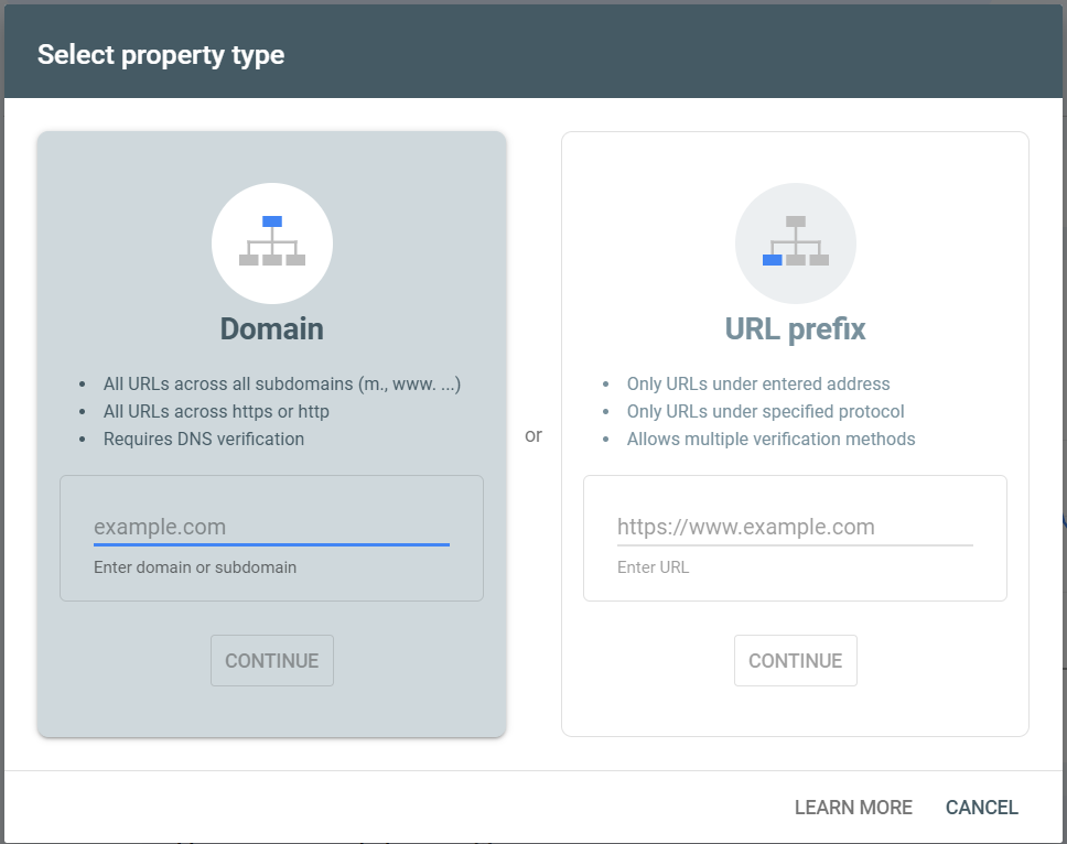 Перший екран Google Search Console